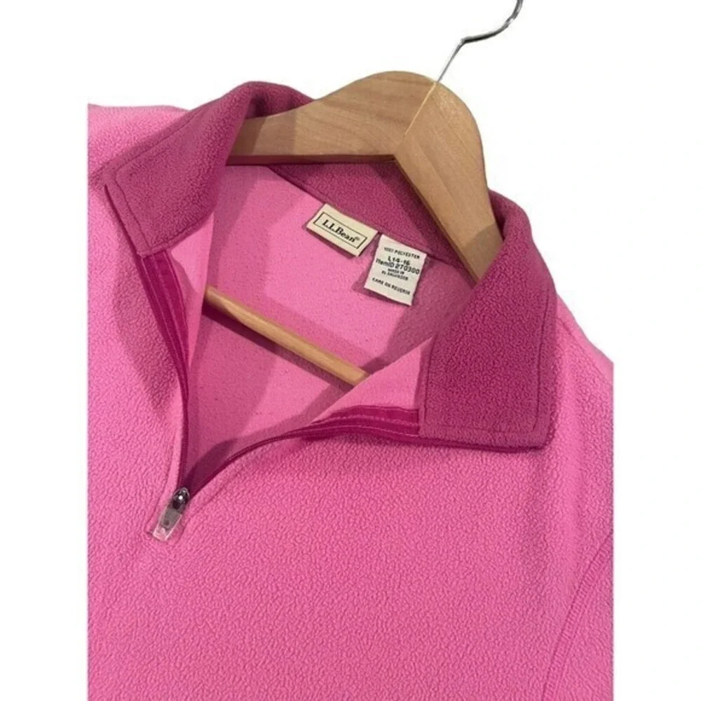 LL BEAN Light fleece zip neck sweater Pullover Light And Dark Pink Girls L 14-16